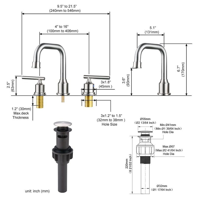 WOWOW 2 Handles 8 inch Widespread High Arc Bathroom Faucet Brushed Nickel Lavatory Faucet 3 Hole 360Â°Swivel Spout Modern Sink Basin Faucets - Image 5